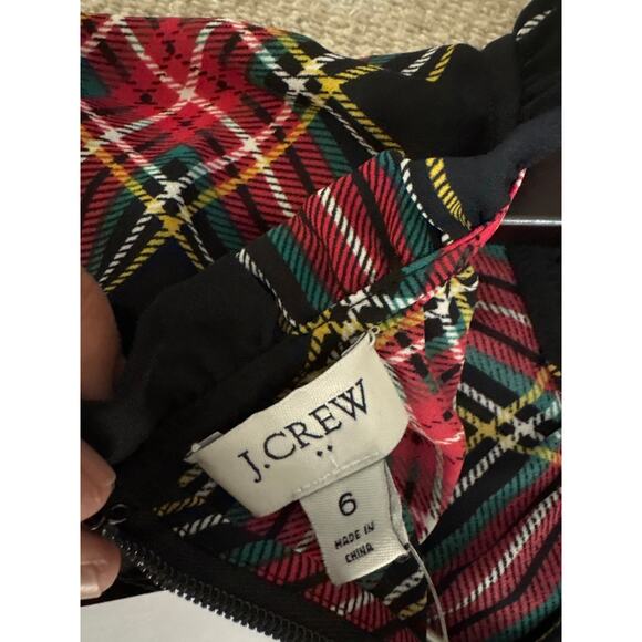 Women’s Size 6 J.Crew Stewart Red Tartan Plaid Ruffleneck Peasant Midi Dress - Picture 2 of 5